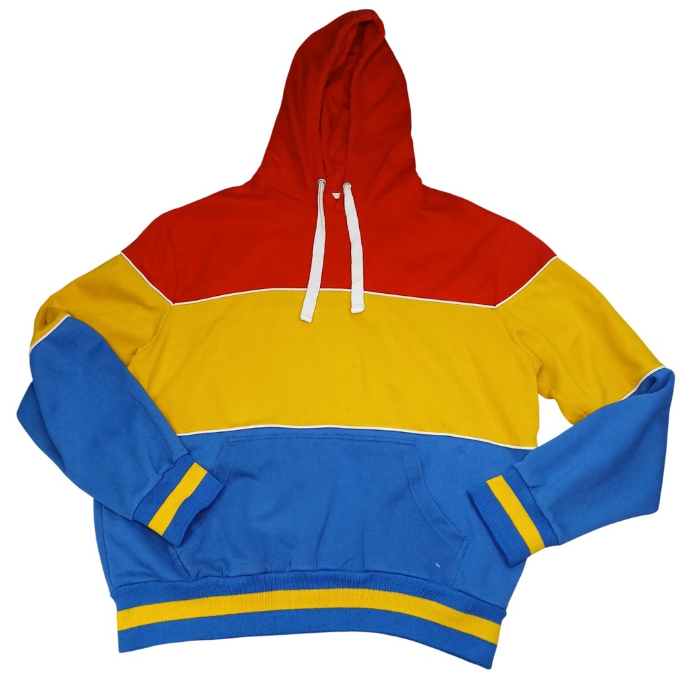 Black Jack Mens Colorblock Hoodie Red Yellow Blue Striped Trim Size L
